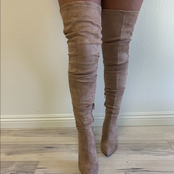 Stretchy Over the Knee Faux Suede Boots in Carmel - Picture 6 of 6